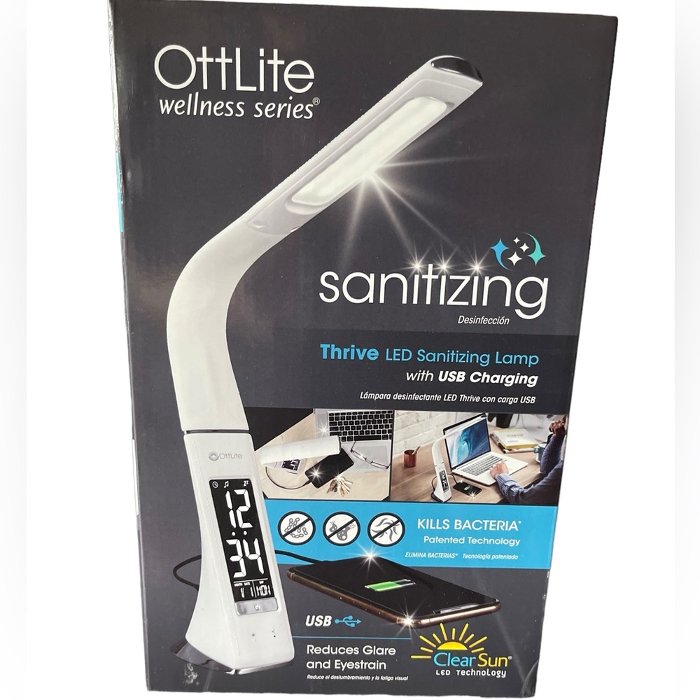 OttLite Wellness Series Thrive LED Sanitizing Lamp w USB Charging Reduces Glare